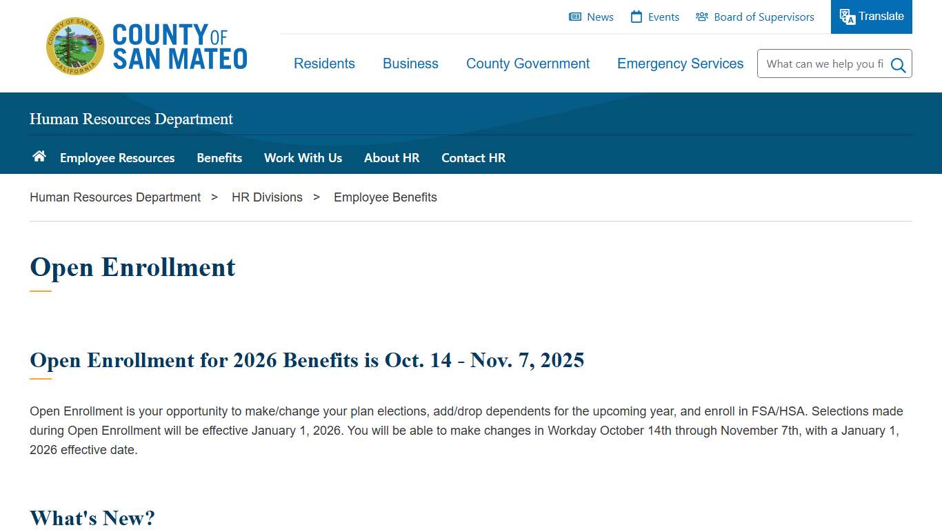 Open Enrollment County of San Mateo, CA